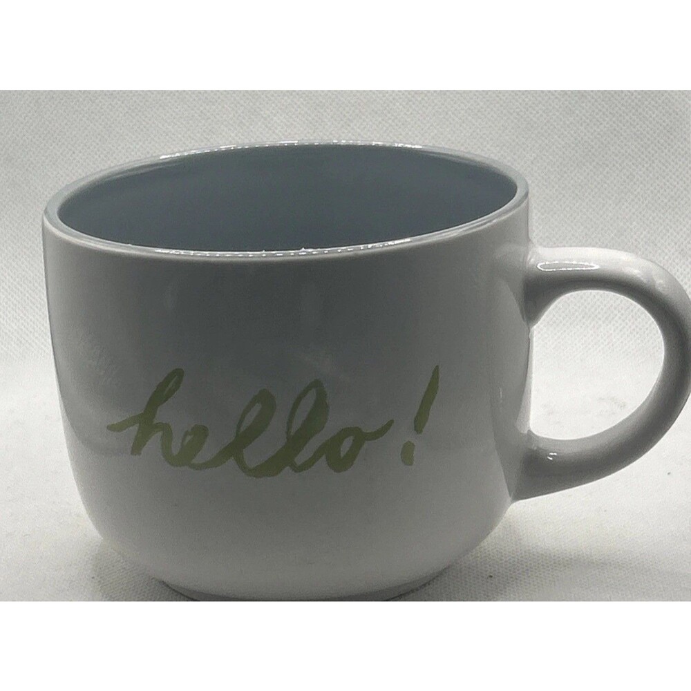 MARA MI LARGE HELLO COFFEE CUP MUG SOUP GREEN GRAY